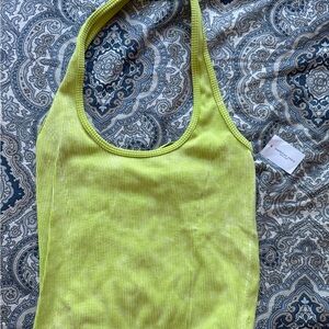 American Eagle Neon Yellow Ribbed Halter Tank